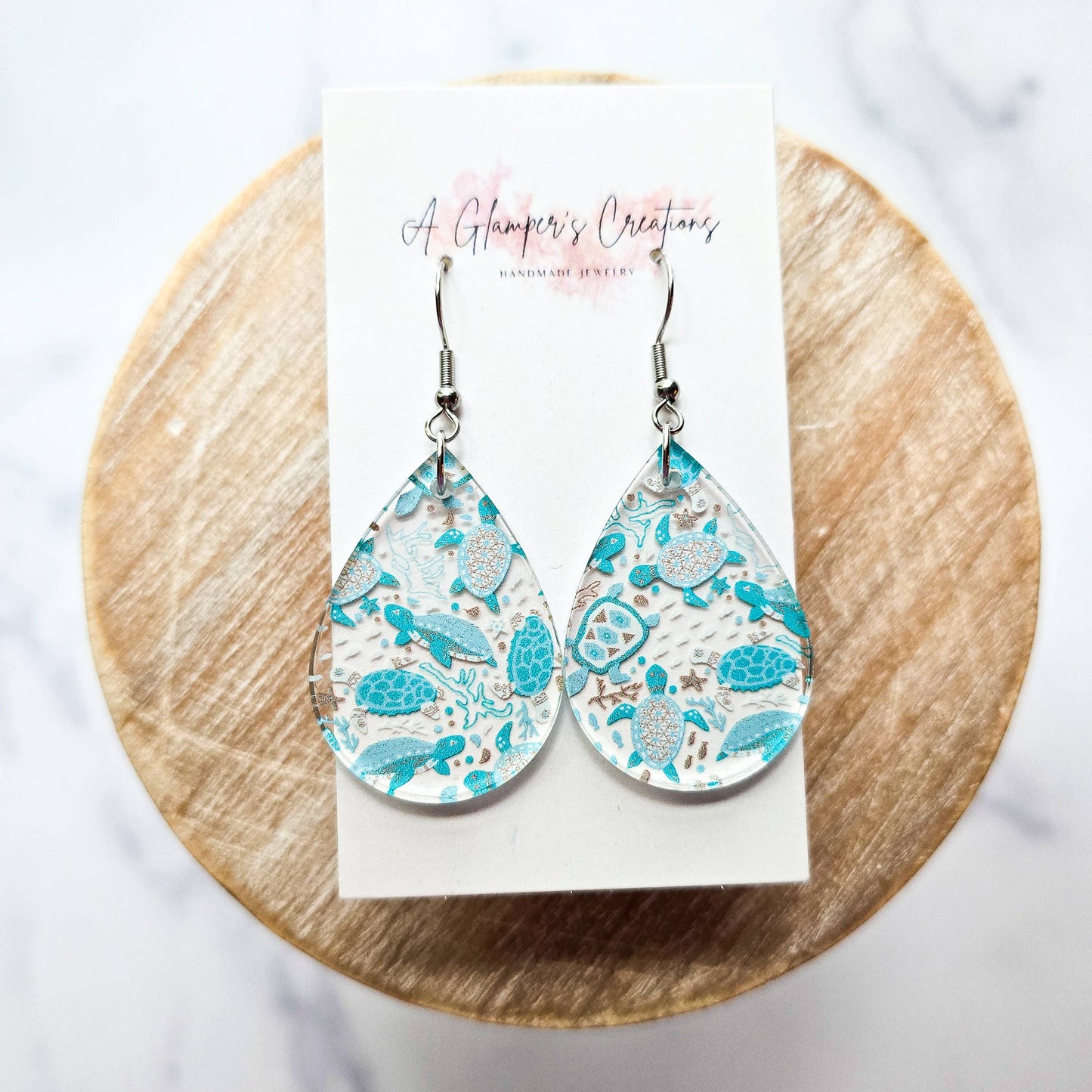 Sea Turtles Acrylic Teardrop Earrings