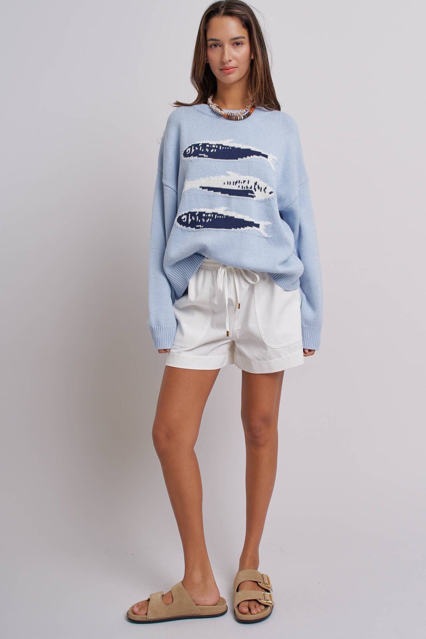 Graphic Oversized Drop-Shoulder Knit Sweater