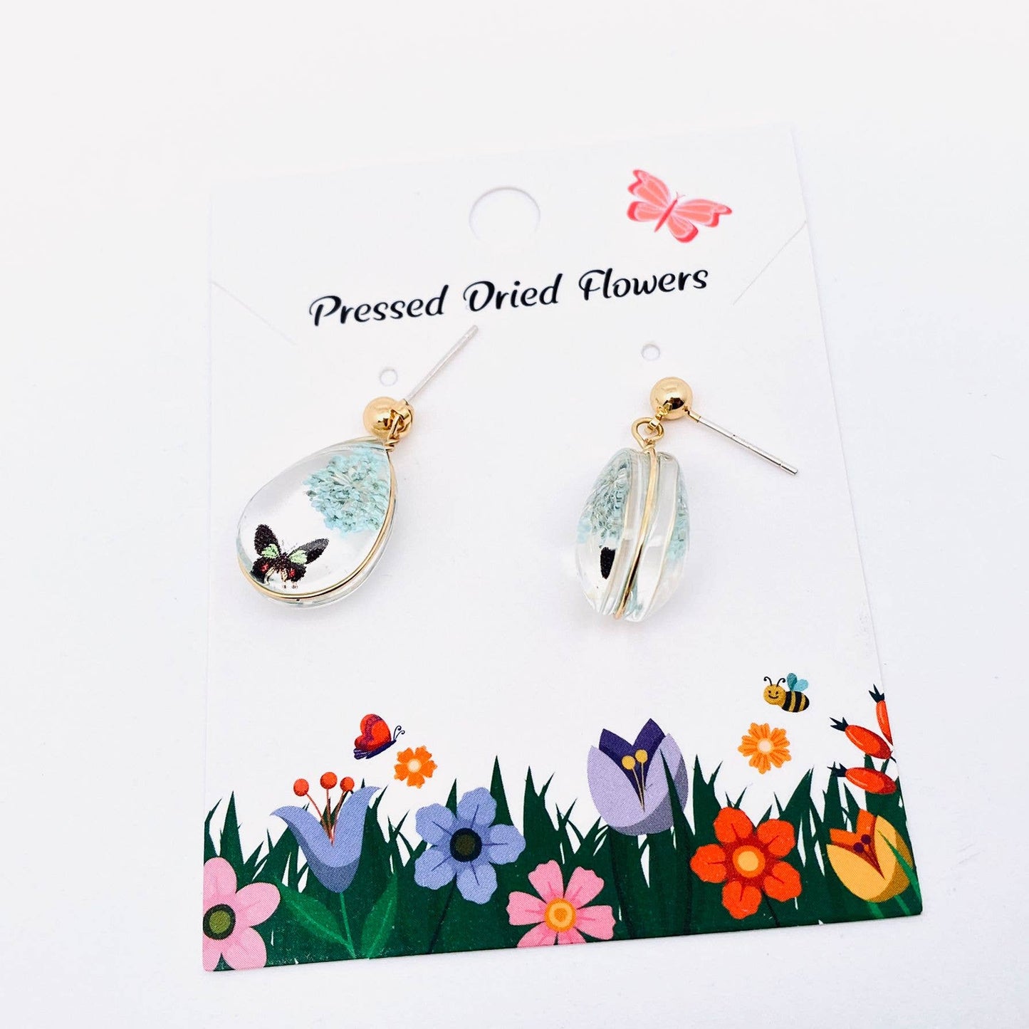 Butterfly Queen Anne's Lace Teardrop Charm  Earrings