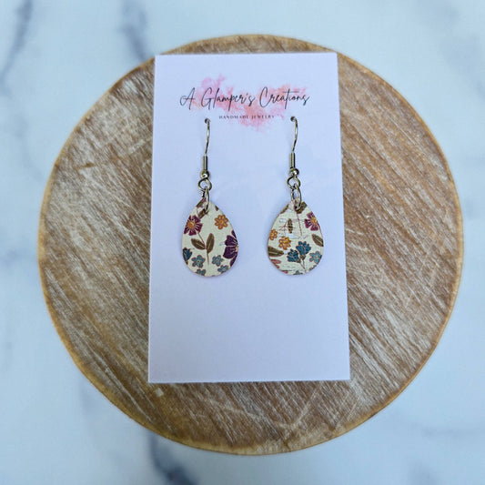 Fall Floral MINI Teardrop Leather Earrings