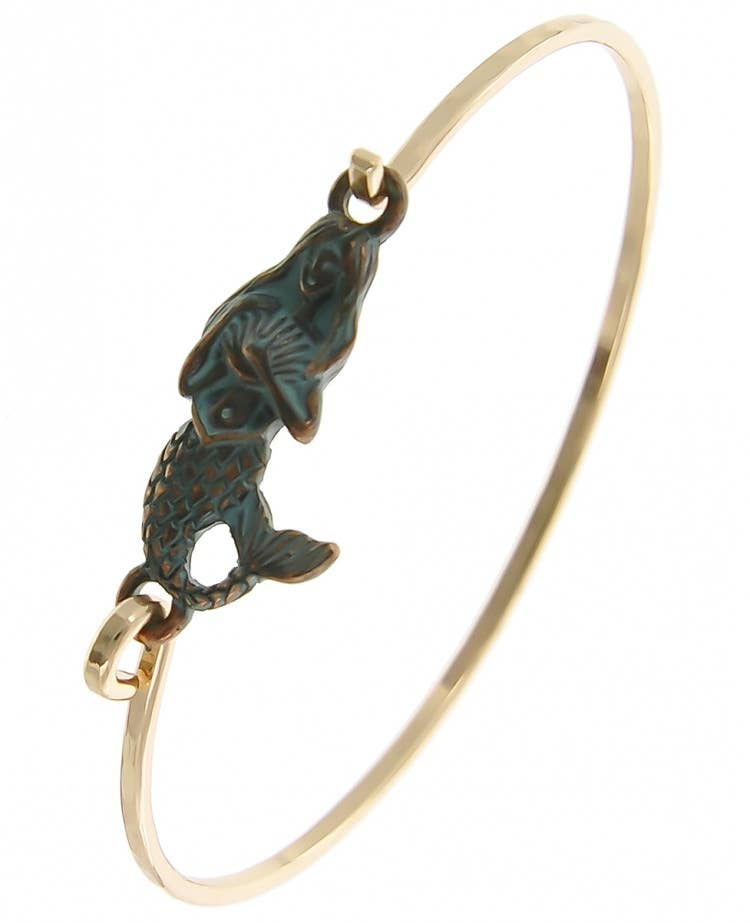 Patina 3D Mermaid Brass Bangle Bracelet