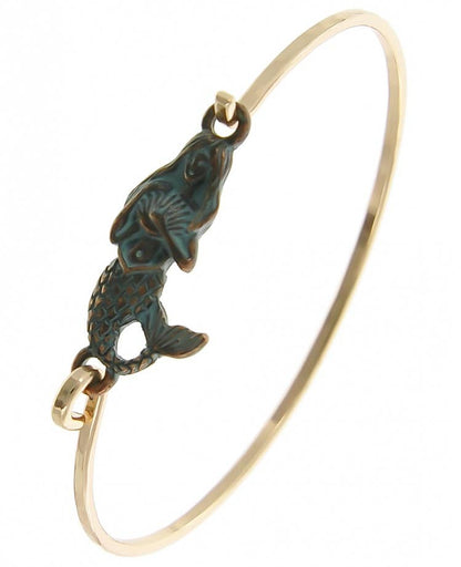 Patina 3D Mermaid Brass Bangle Bracelet