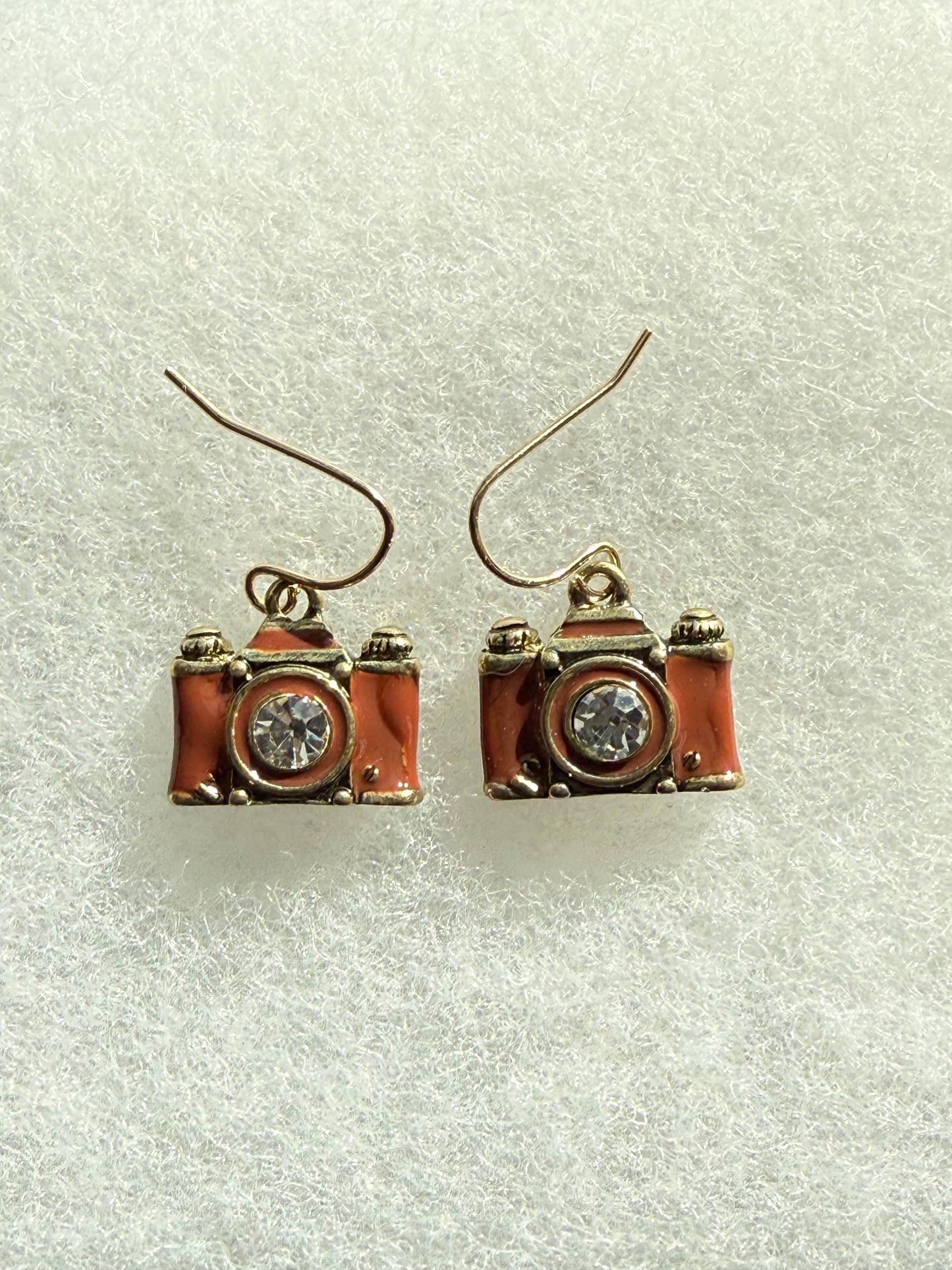 Crystal Lens Brown film camera vintage retro Earrings
