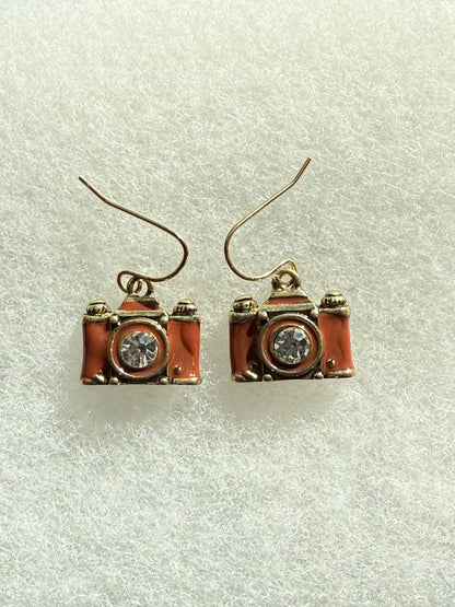 Crystal Lens Brown film camera vintage retro Earrings