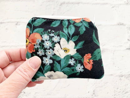 Small Fabric Pouch-Black Floral