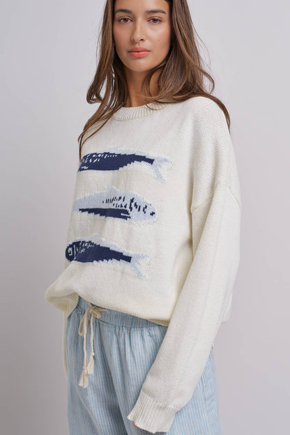 Graphic Oversized Drop-Shoulder Knit Sweater