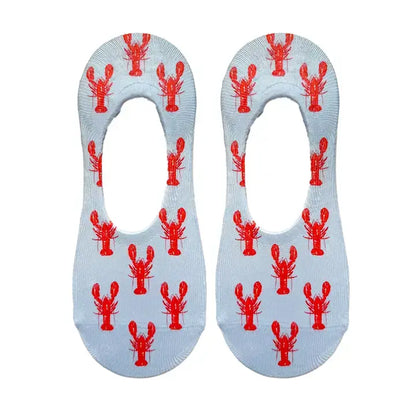 No-Show Liner Socks - Lobsters - Red & Light Blue