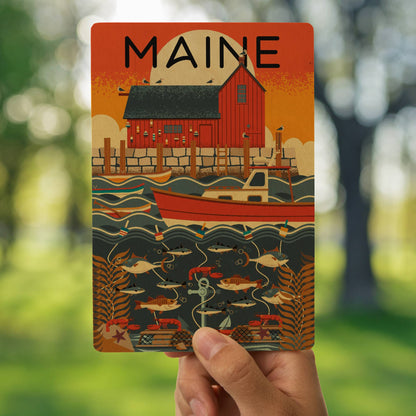 WOOD POSTCARD Maine, Nautical Geometric