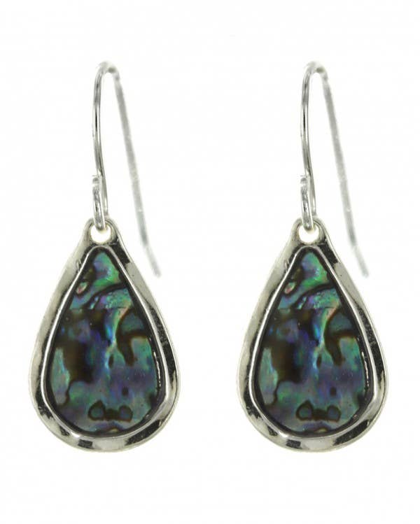 Silver Abalone Teardrop Dangle Earrings