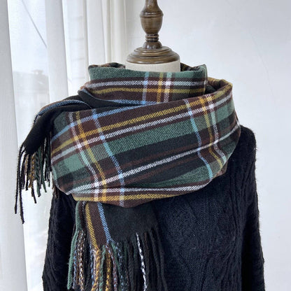 Plaid Winter Scarf-Vintage Tassel Shawl for Women