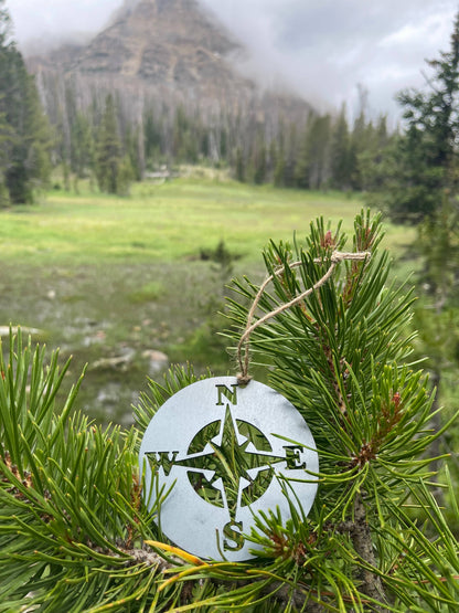 Compass Rose Adventure Raw Steel Metal Ornament Sustainable