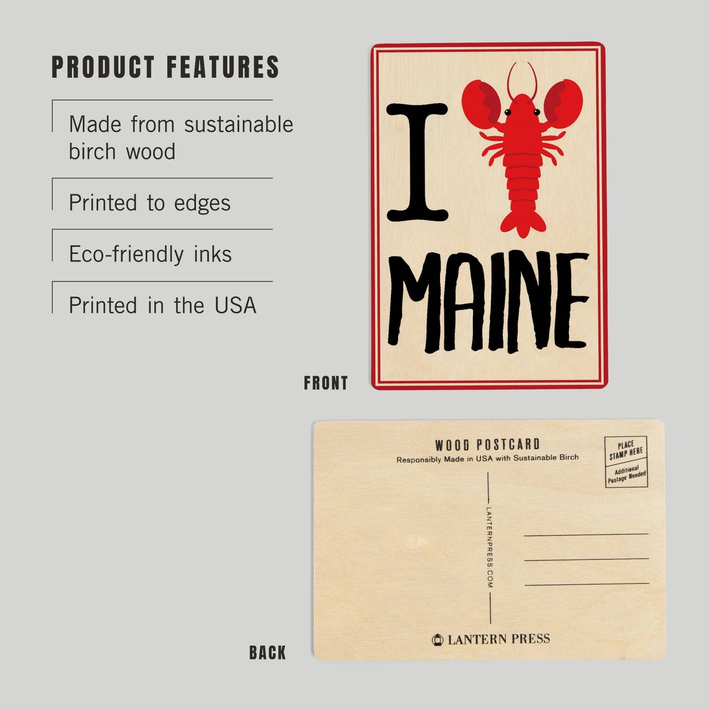 I Love Maine WOOD POSTCARD