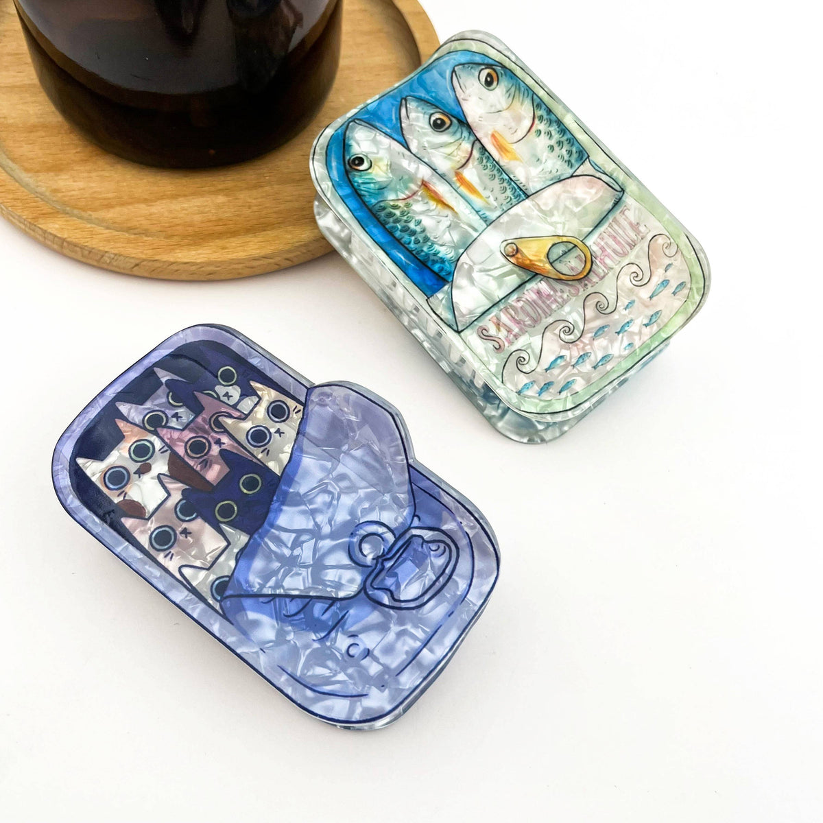 Sardine Can Hair Claw Clip with Cat Design