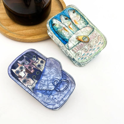 Sardine Can Hair Claw Clip with Cat Design