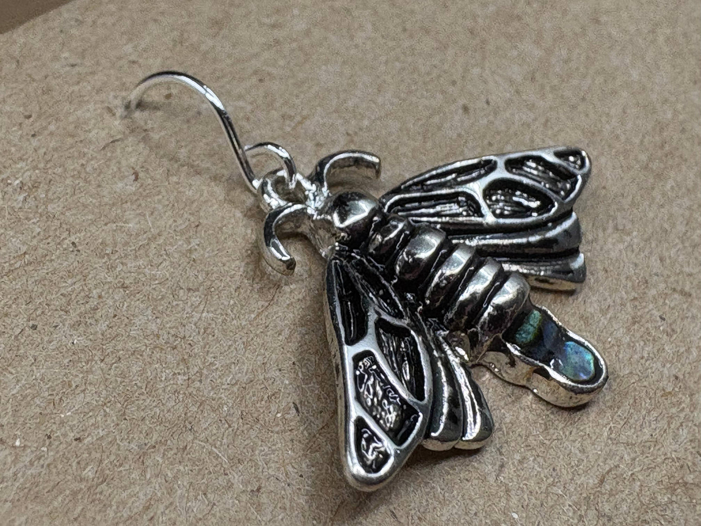 Abalone Firefly Lightening Bug Insect Metal Earrings