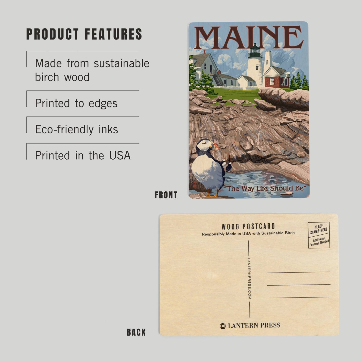 Maine Lighthouse Wood Postcard