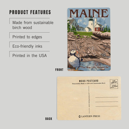 Maine Lighthouse Wood Postcard