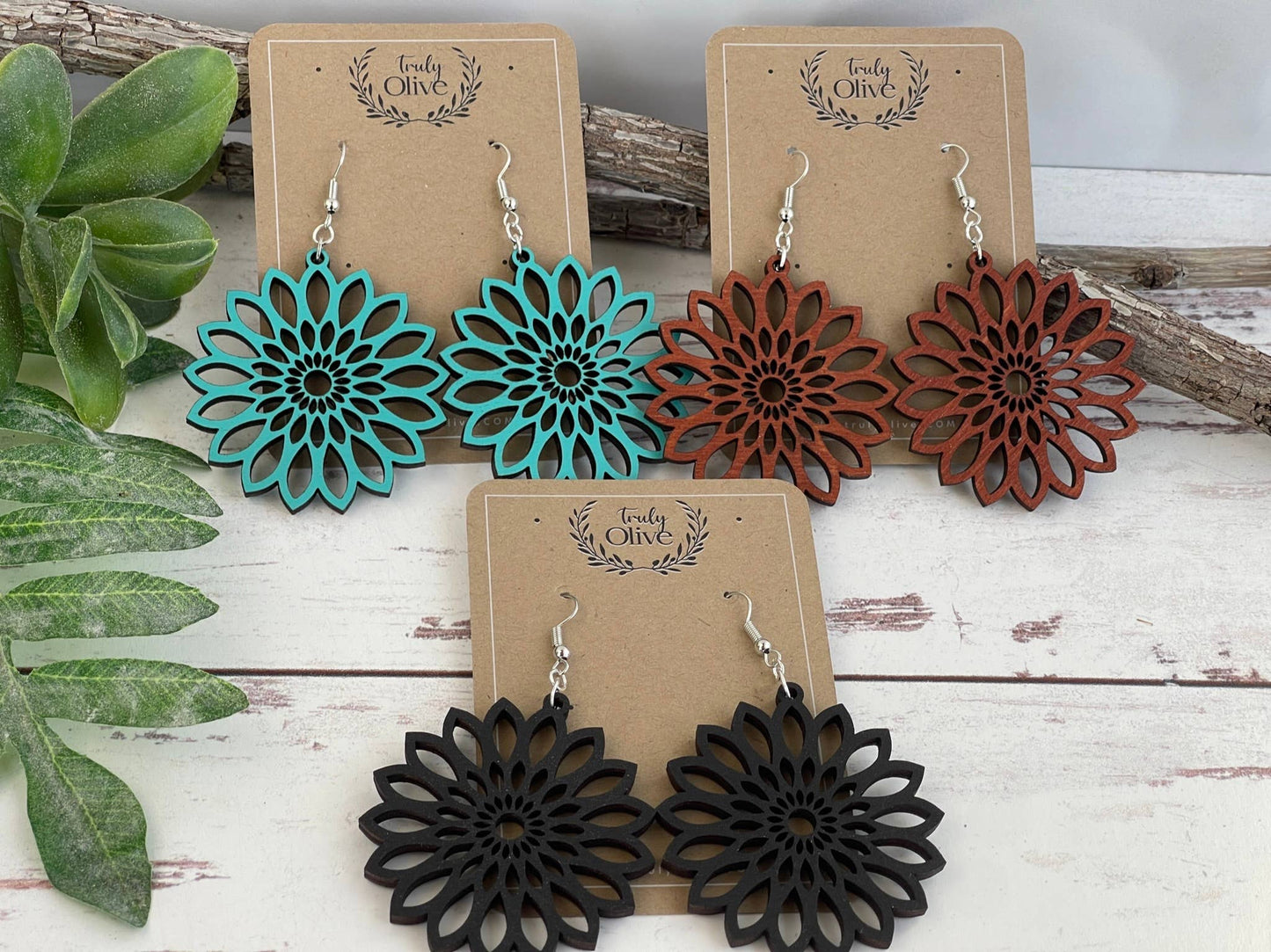 Starburst Mandala Wood Handcrafted Lightweight Earrings