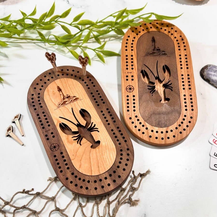 Lobster Mini Travel Cribbage Board & Custom Pegs Set