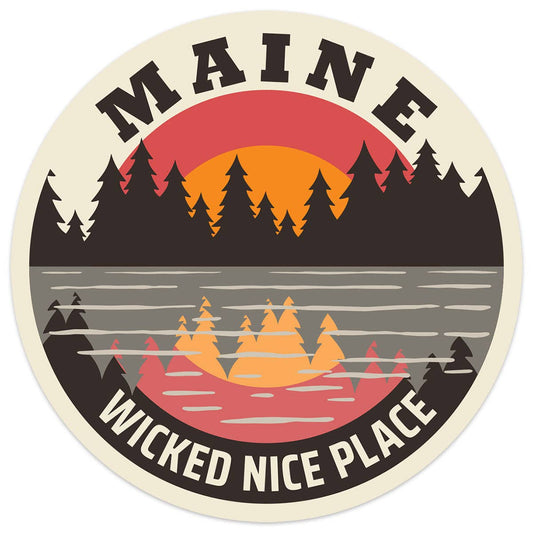 Maine Lake Sunset Wicked Nice Place Mini Sticker 20 ct