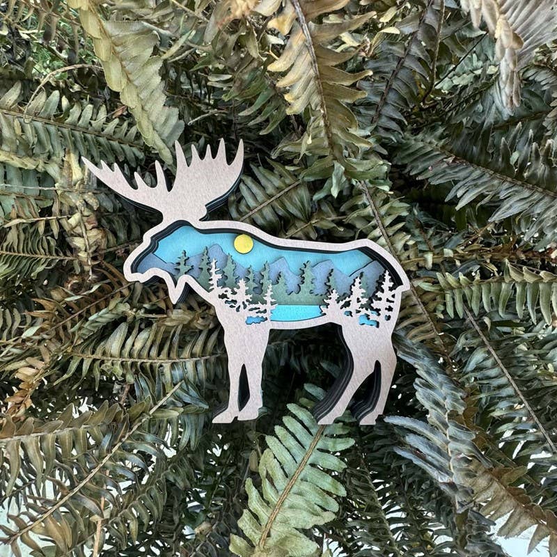 Layered Mountain Moose Ornament