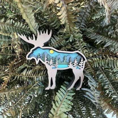 Layered Mountain Moose Ornament