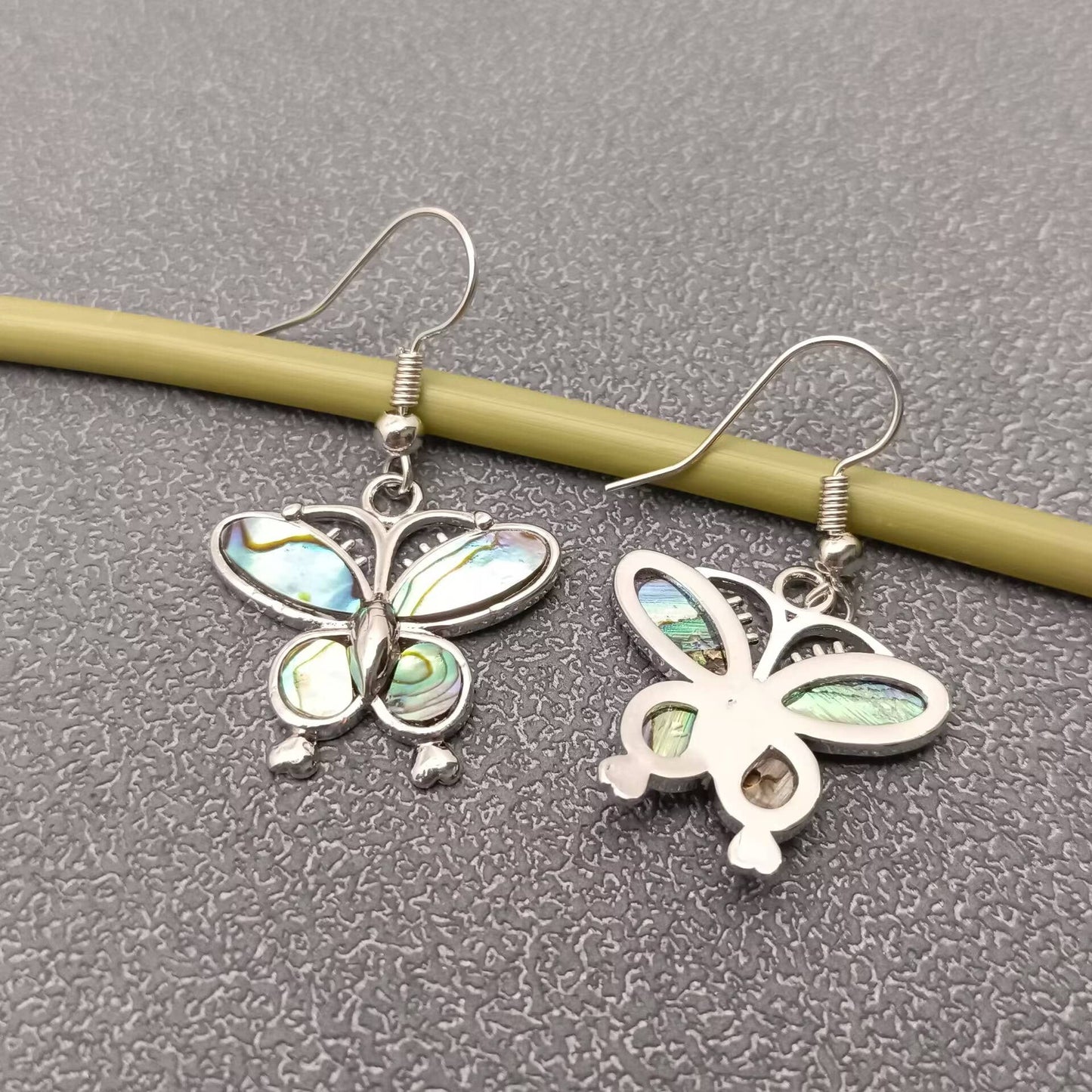 Natural Abalone Shell Butterfly Charm Dangle Earrings