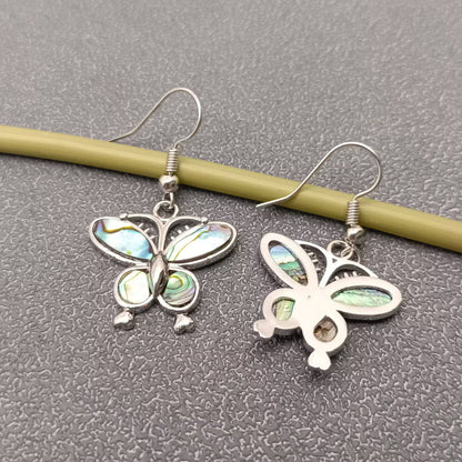 Natural Abalone Shell Butterfly Charm Dangle Earrings