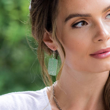 Silver Patina Earrings - Mint Floral Rectangle