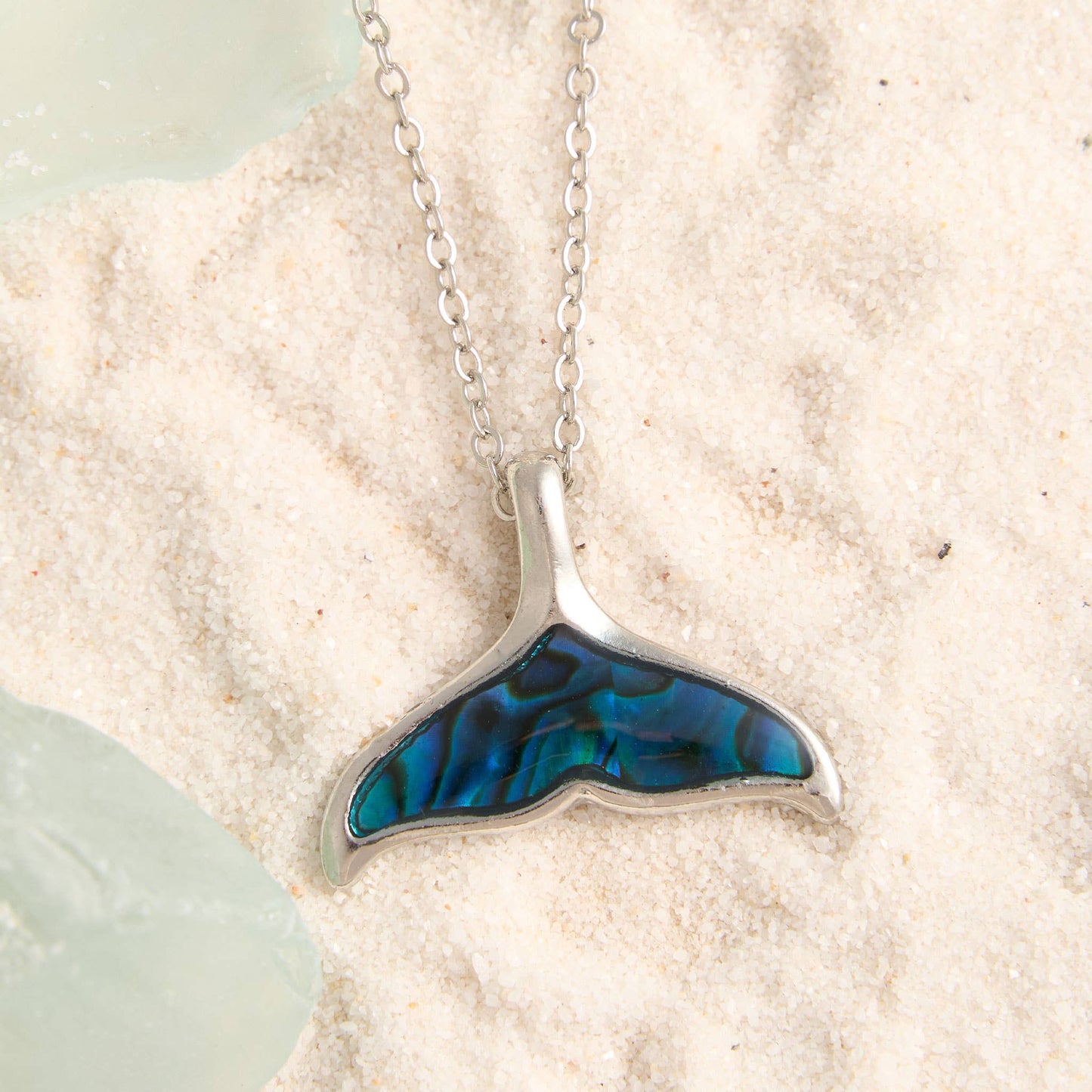 -Abalone Shell Whale Tail Pendant Necklace