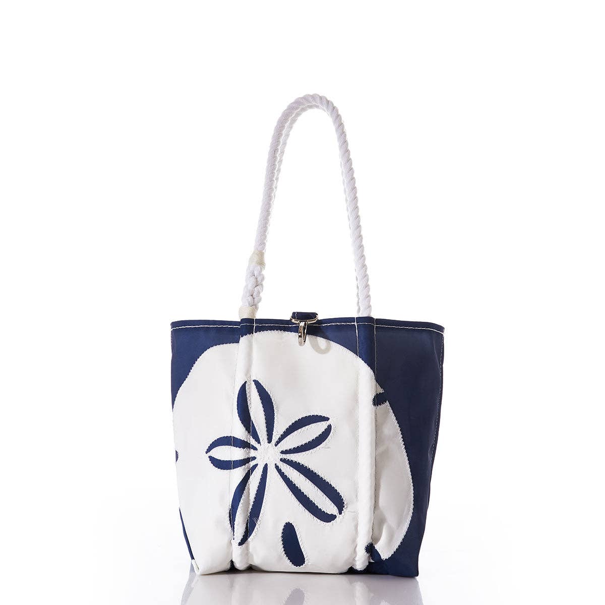 White on Navy Sand Dollar Handbag