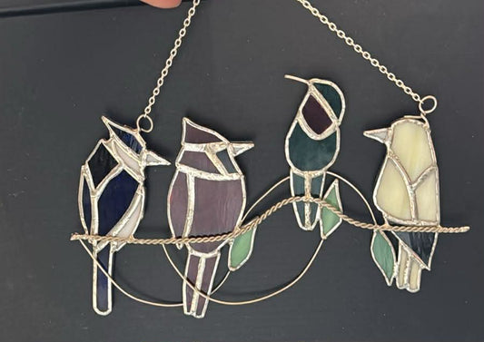 Cliff Birds on a Wire Stained Glass