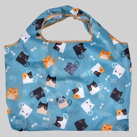 COLLAPSIBLE NYLON CUTE CAT PRINT SHOPPING BAG
