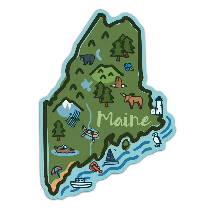 Maine State Map Doodles Icons Die Cut Vinyl Sticker