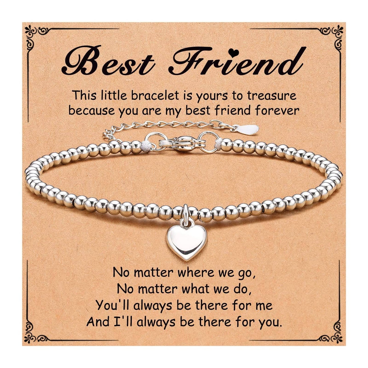 Heart Charm Stainless Steel Bracelet with Blessing Cards