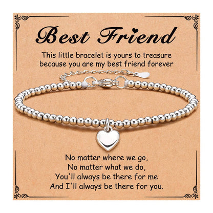 Heart Charm Stainless Steel Bracelet with Blessing Cards