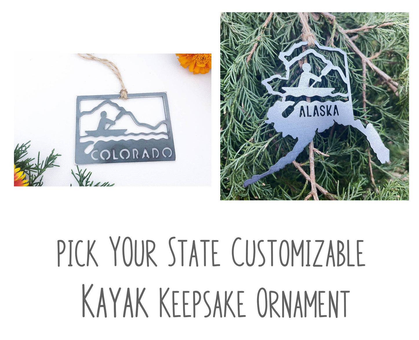 Maine Kayak Raw Steel Ornament
