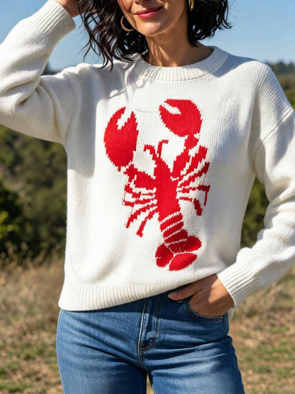 Red Claw lobster jacquard knit sweater fall winter pullover