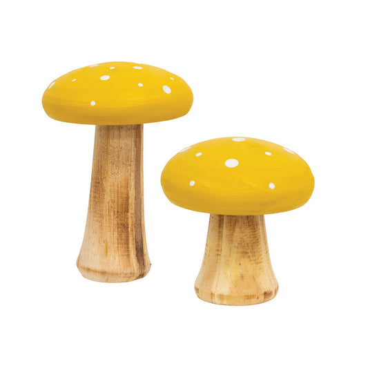 2/Set - White Dotted Yellow Wood Mushrooms