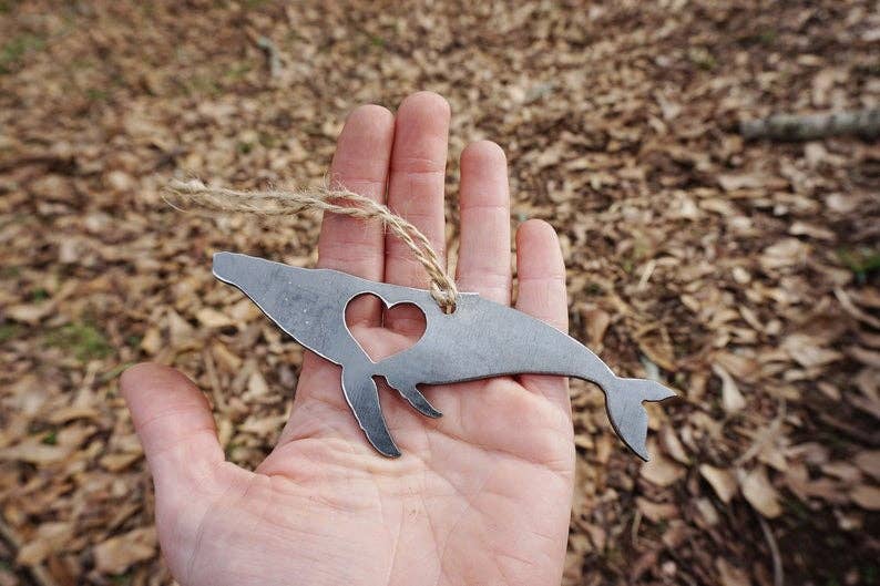 Humpback Whale Metal Ornament with Heart