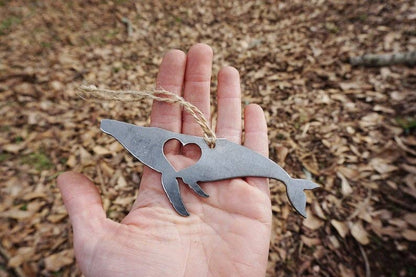 Humpback Whale Metal Ornament with Heart