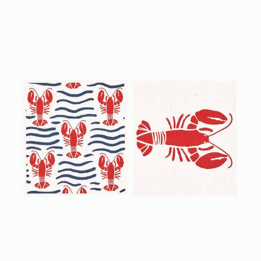 Lobster Waves blu Eco Sponge Cloth