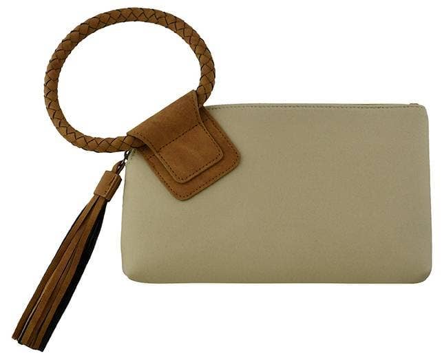 Faux Suede Cuff Handle Tassel Wristlet/Clutch