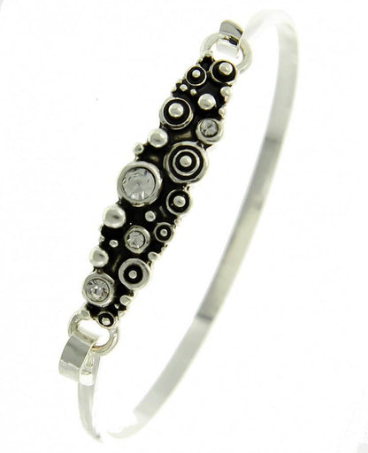Silver Crystal Designer Look Long Oval Casting Bangle