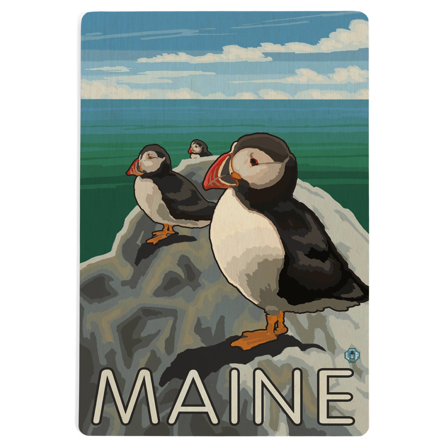 Maine Puffins WOOD POSTCARD