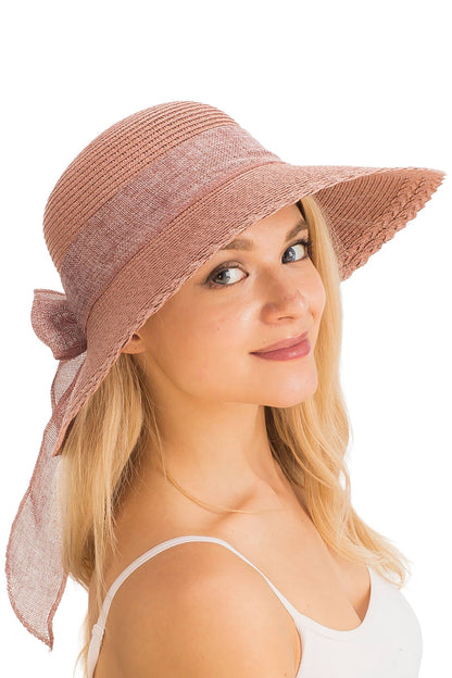 Burlap Ribbon Scallop Derby Sun Hat with Chin Strap