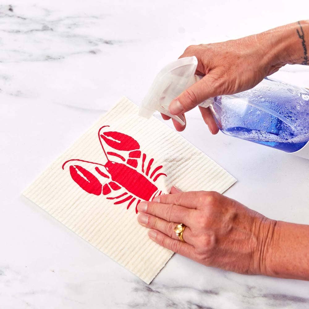 Lobster Waves blu Eco Sponge Cloth