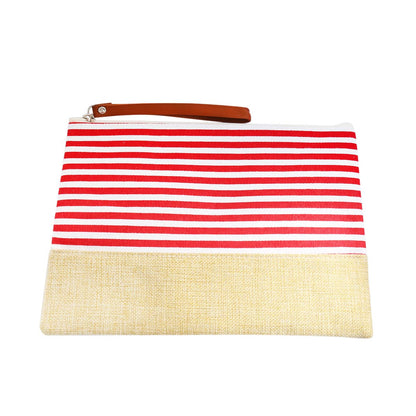 Nautical Stripe Canvas Pouch Bag Straw Wristlet Clutch