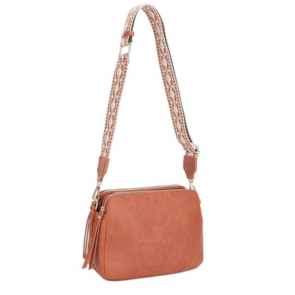 Mila 3 Compartment Crossbody Bag With Guitar Strap