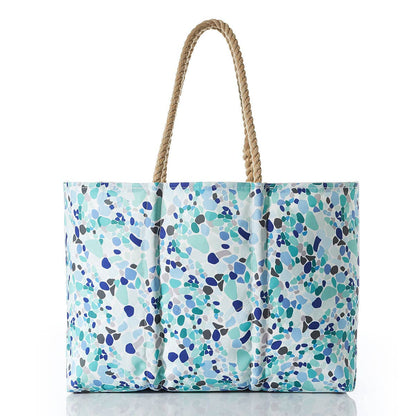 White Anchor on Sea Glass Large Tote